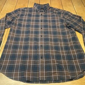 AYR Button Down Shirt Brown Tartan Plaid Size Large EUC